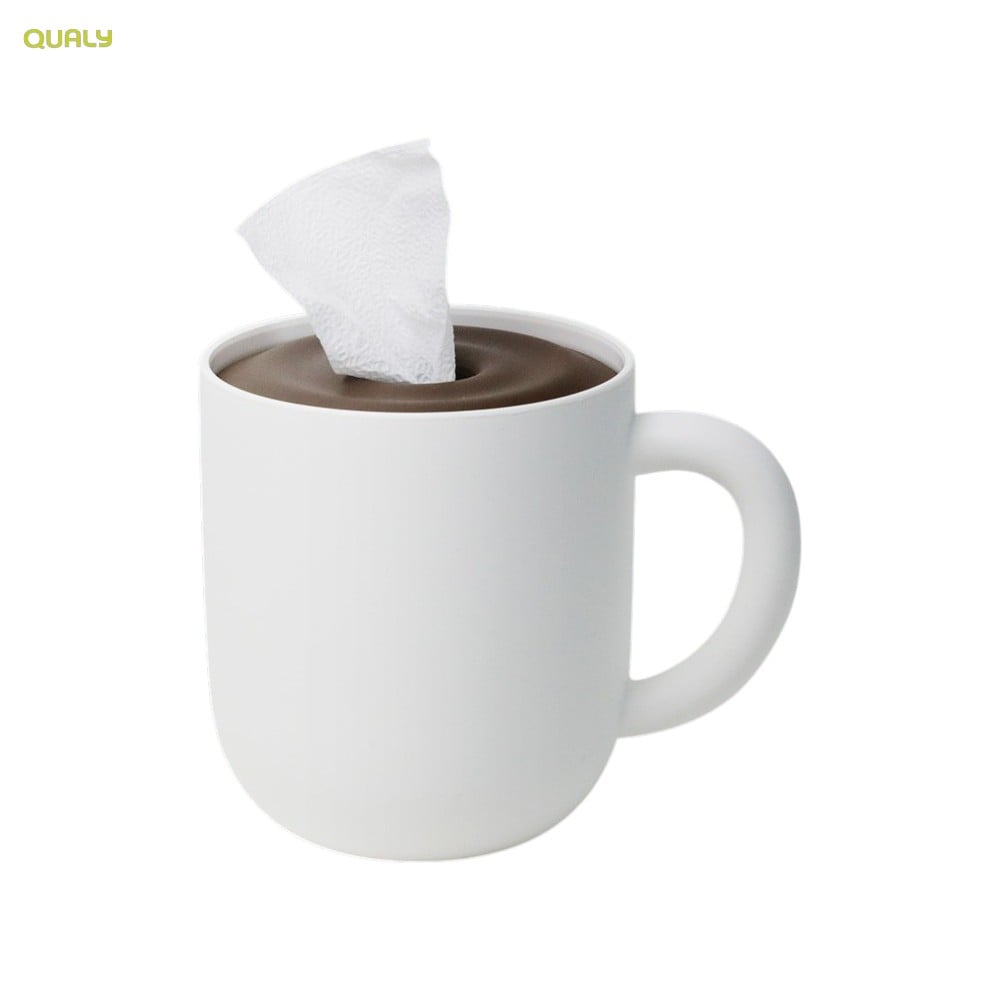 กล่องทิชชู่แบบม้วน QUALY ดีไซน์ ถ้วยกาแฟ สีขาว_0